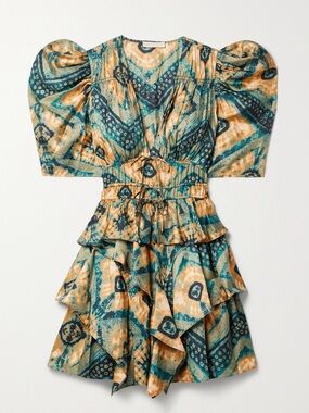 Ulla Johnson Women’s Zita Ruffled Silk Twill Mini Dress Constellation Size 6